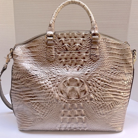 Brahmin Collection Large Duxbury Metallic Crocodile-Embossed Dome Satchel Bag - Picture 2 of 10